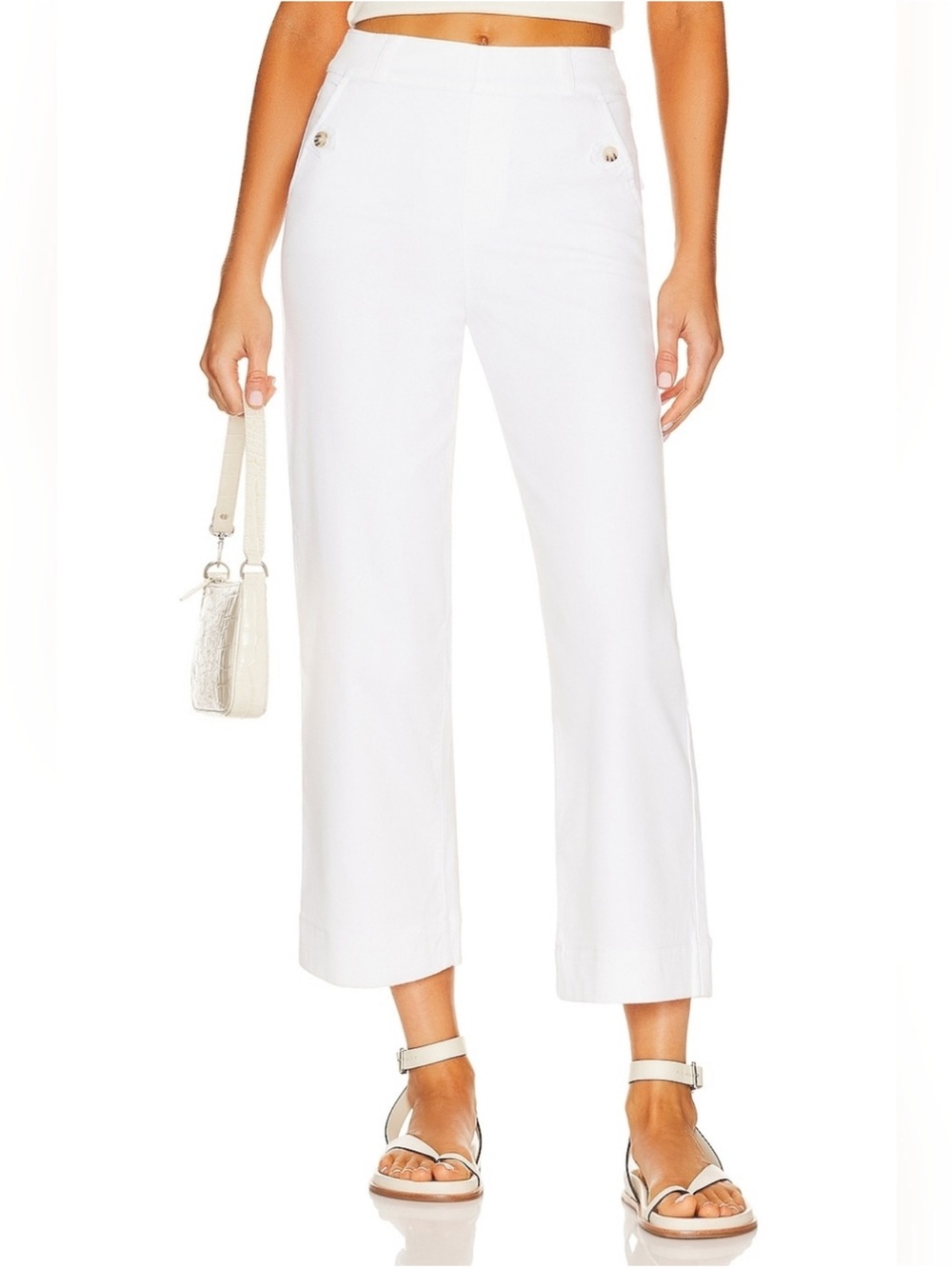 NEW SPANX BRIGHT WHITE Stretch Twill Cropped Wide Leg Pant SZ S NWT